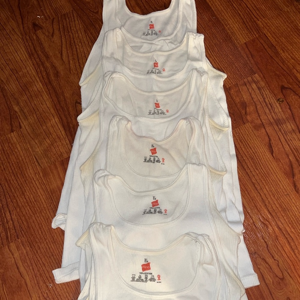 Hanes Boys Ribbed White Tank Tops - Picture 2 of 2